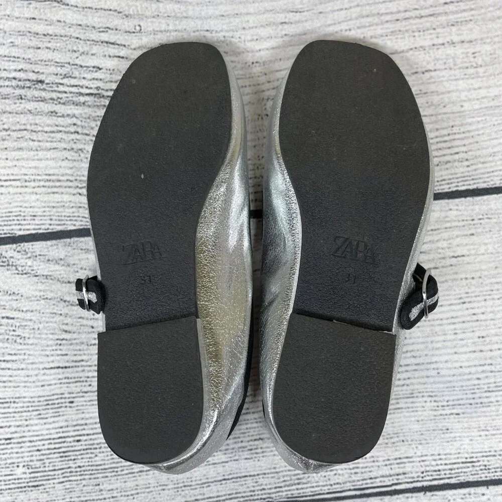 Zara Silver Mary Janes Flats Size 31